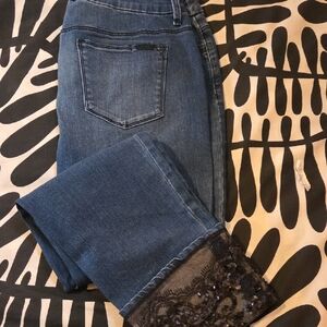 Chico's Medium Blue Skinny Jeans with Sequin Embellished Cuffs